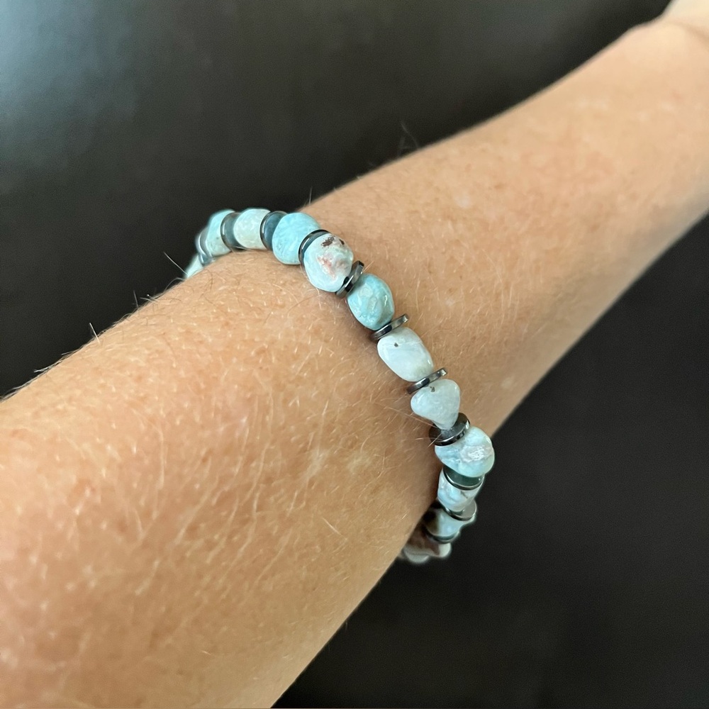 Larimar Natural Stone Crystal Stretch Beaded Bracelet #5 - Picture 4 of 5